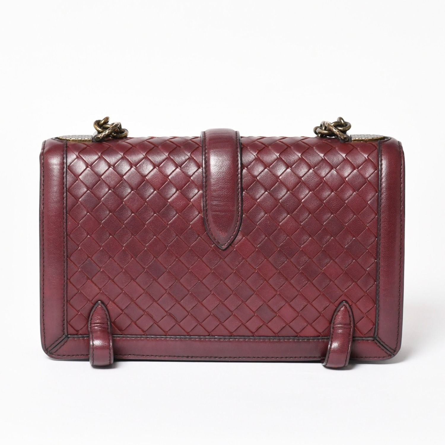 Bottega Veneta Intrecciato Limpia Knot Chain Shoulder Bag Red Calfskin Wine — view 3