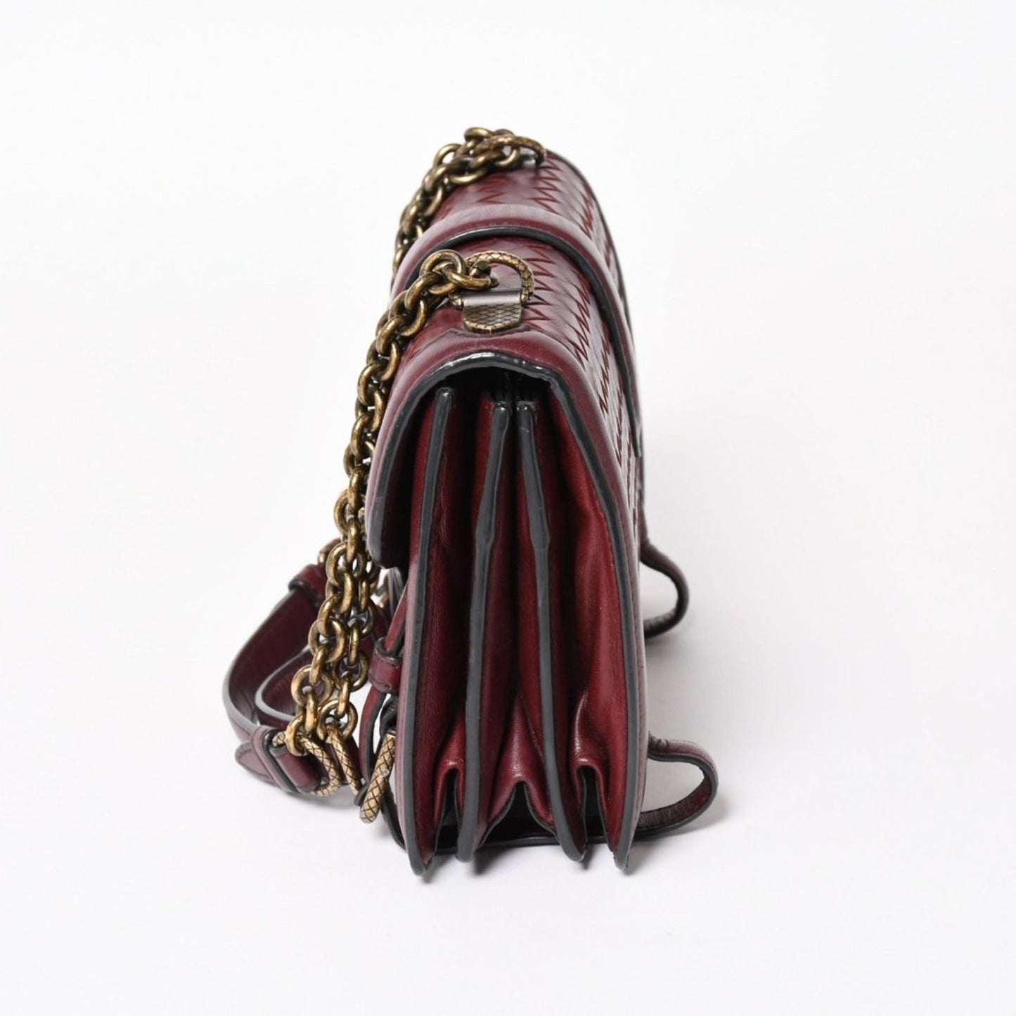 Bottega Veneta Intrecciato Limpia Knot Chain Shoulder Bag Red Calfskin Wine — view 5