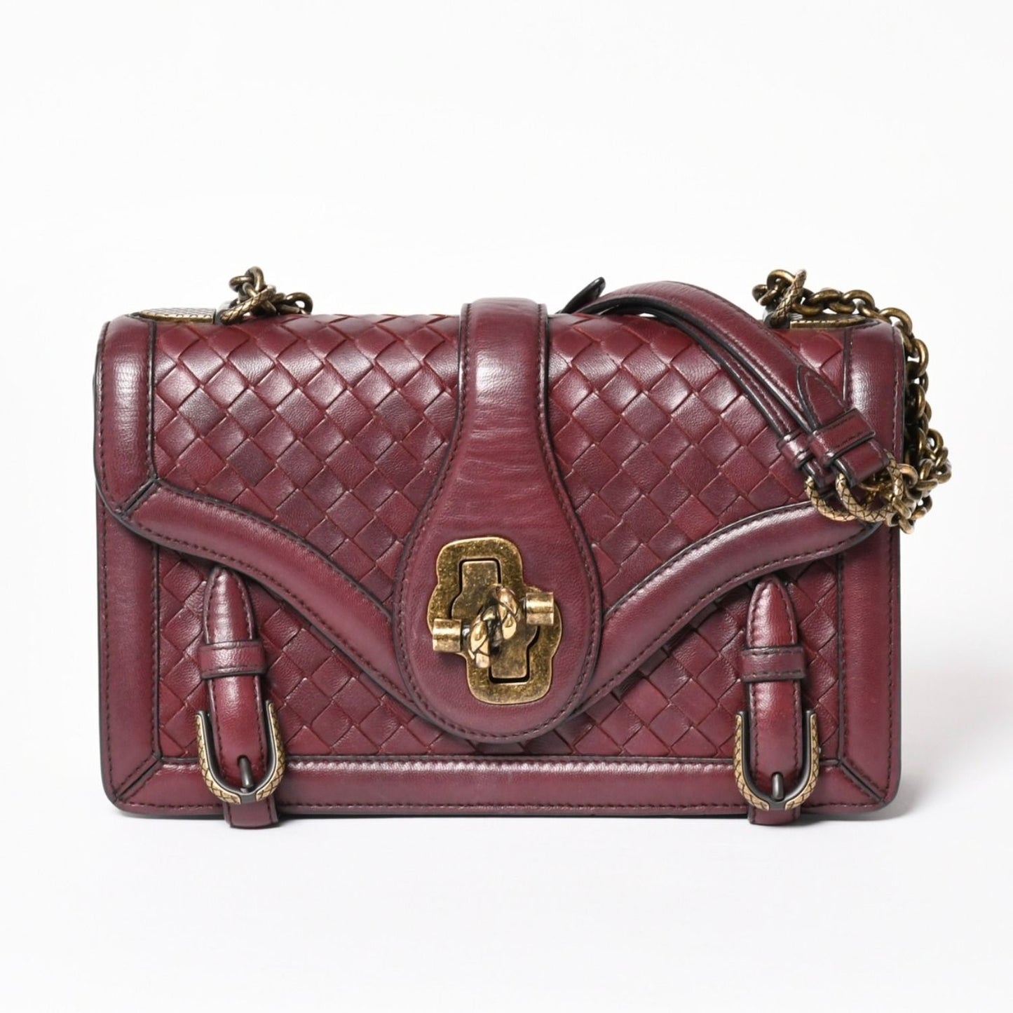 Bottega Veneta Intrecciato Limpia Knot Chain Shoulder Bag Red Calfskin Wine — view 2