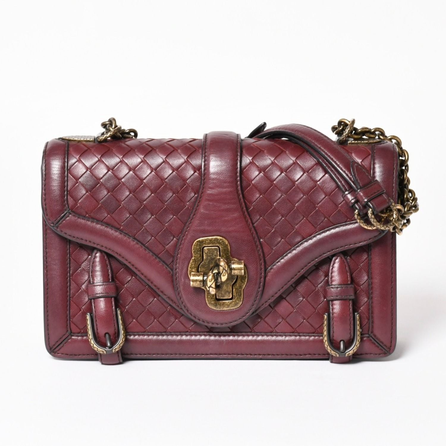 Bottega Veneta Intrecciato Limpia Knot Chain Shoulder Bag Red Calfskin Wine — view 2