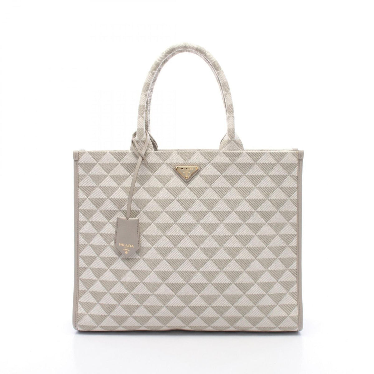 Prada Tote Bag Triangolo Jacquard Symbol Embroidery Gray White Canvas