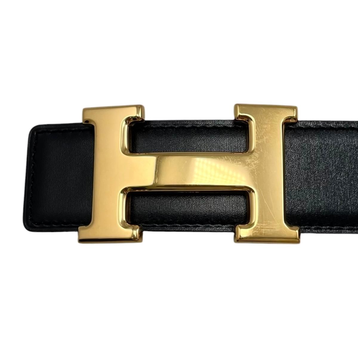 Hermes Belt Constance Leather Logo Black Gold Brown — view 3