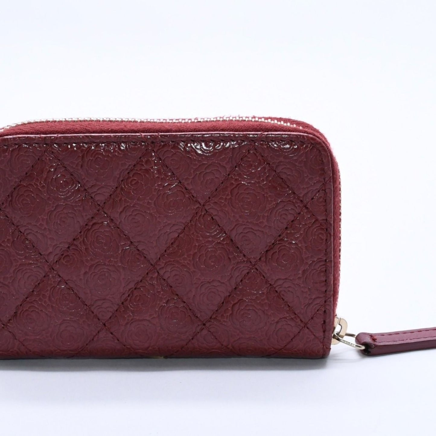 Chanel Camellia Embossed Quilted Zip Around Coin Purse Calfskin CC Logo — view 3