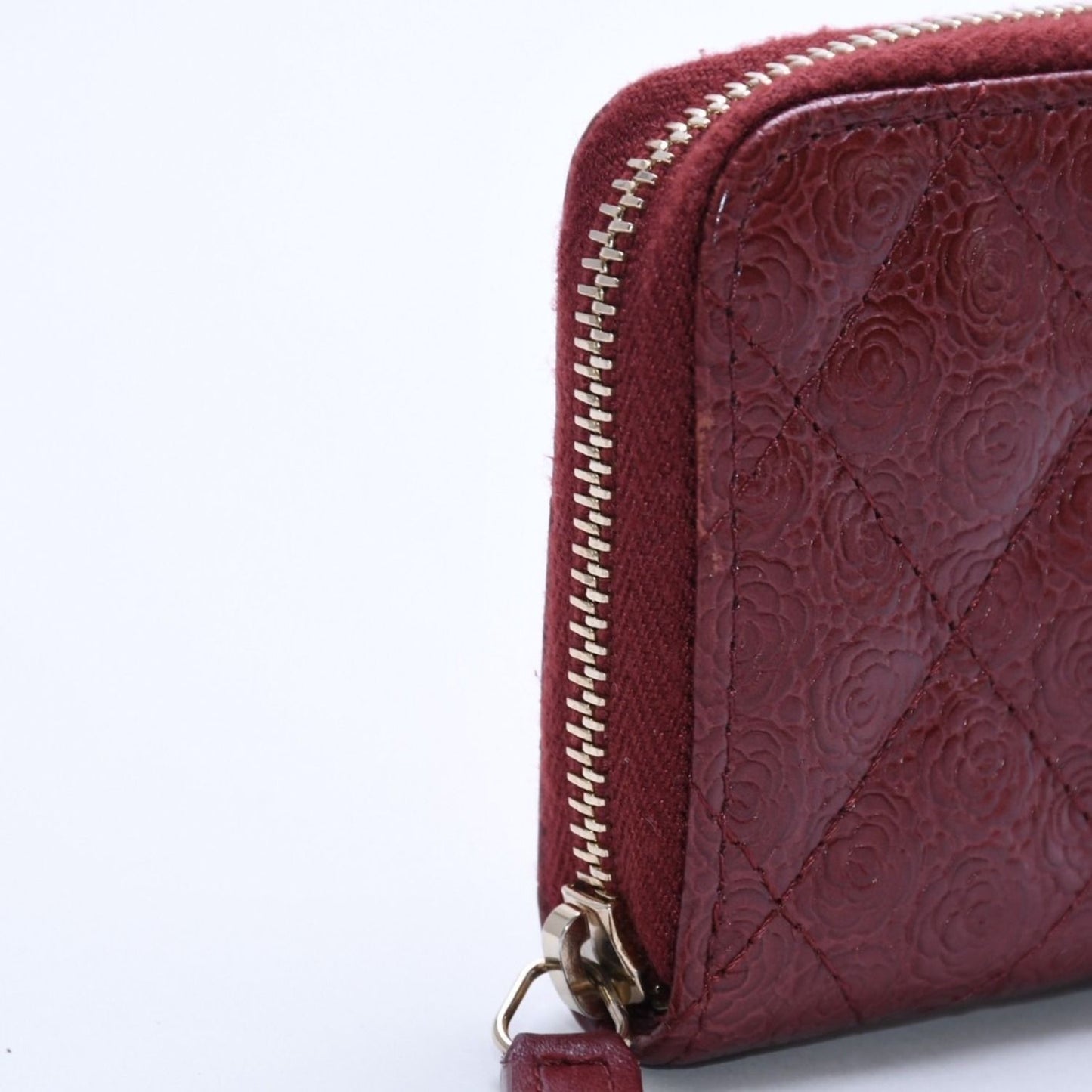 Chanel Camellia Embossed Quilted Zip Around Coin Purse Calfskin CC Logo — view 5