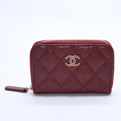 Chanel Camellia Embossed Quilted Zip Around Coin Purse Calfskin CC Logo — view 2