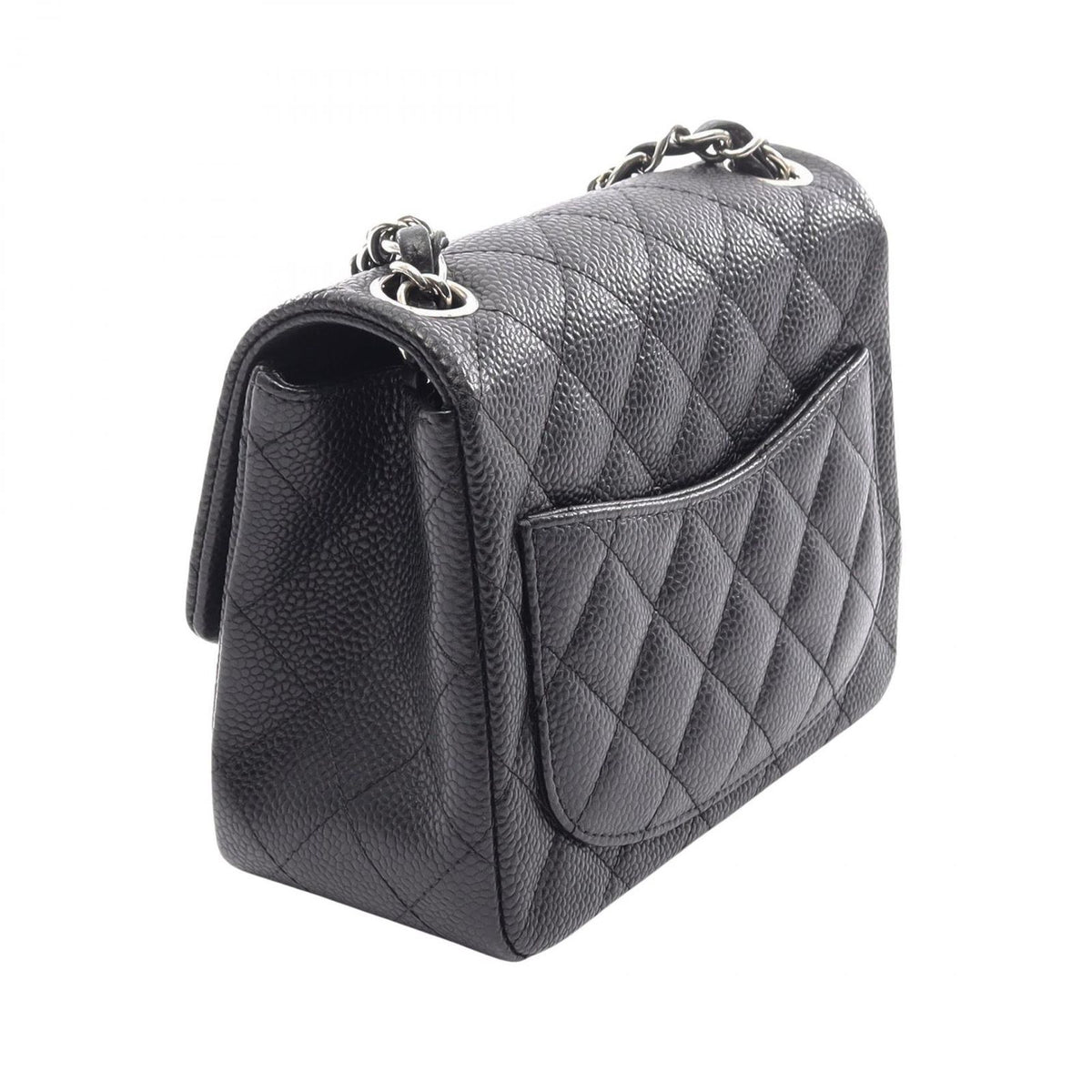 Chanel Shoulder Bag Mini Quilted Black Caviar Leather Chain — view 2