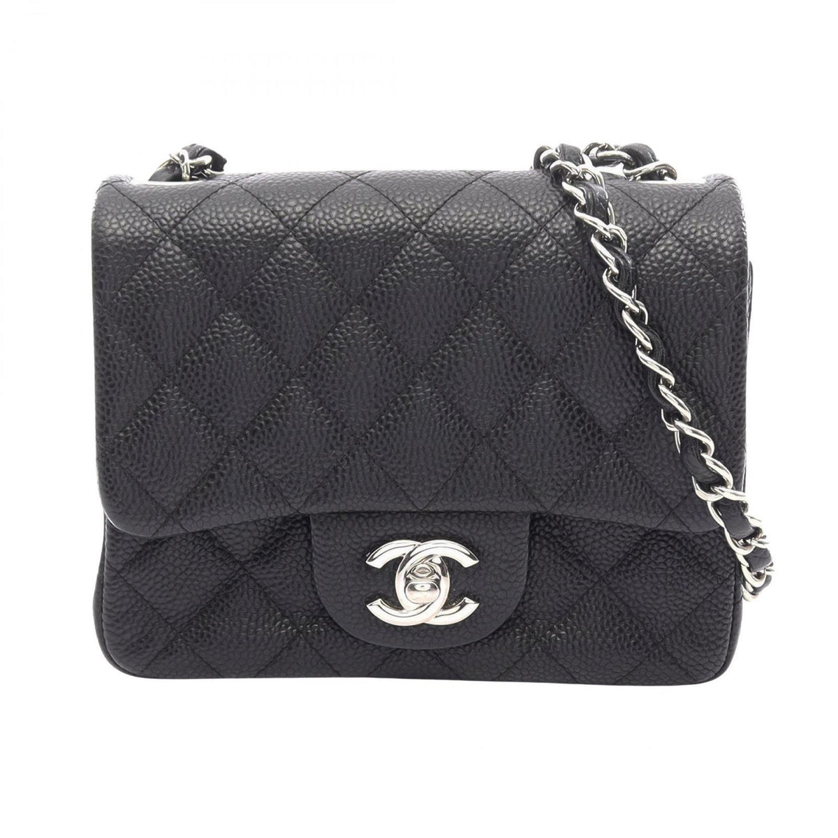 Chanel Shoulder Bag Mini Quilted Black Caviar Leather Chain