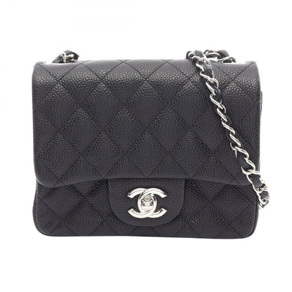 Chanel Shoulder Bag Mini Quilted Black Caviar Leather Chain