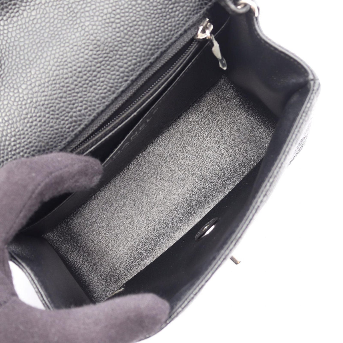 Chanel Shoulder Bag Mini Quilted Black Caviar Leather Chain — view 3