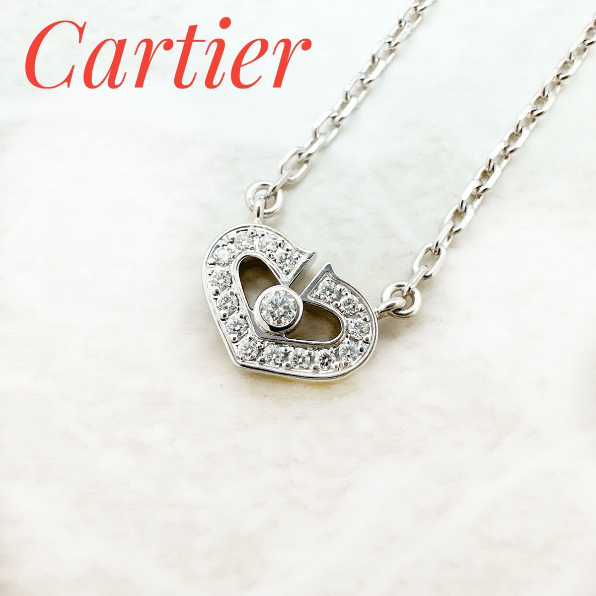 Cartier C Heart Diamond White Gold Necklace 38.5