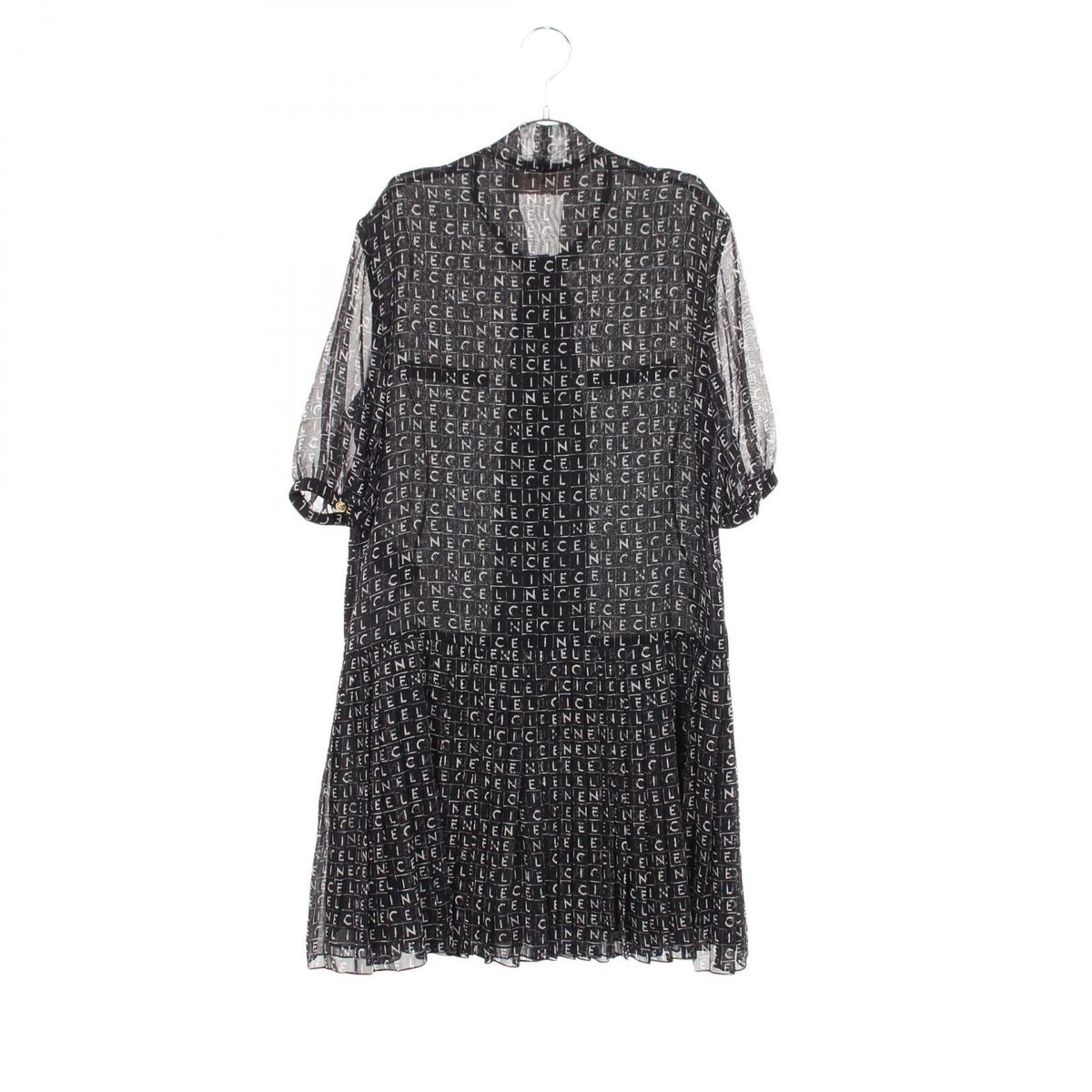 Celine Dress Triomphe Button All Over Pattern Pleats with Bow Tie Silk — view 2