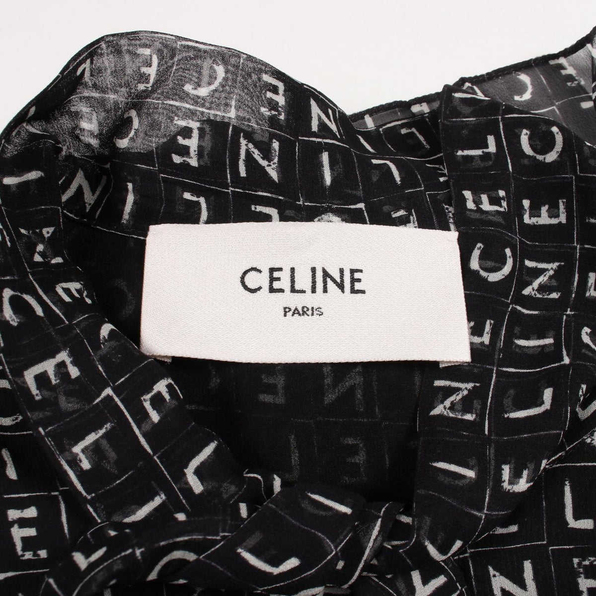 Celine Dress Triomphe Button All Over Pattern Pleats with Bow Tie Silk — view 3