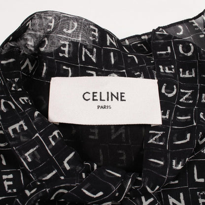 Celine Dress Triomphe Button All Over Pattern Pleats with Bow Tie Silk — view 3