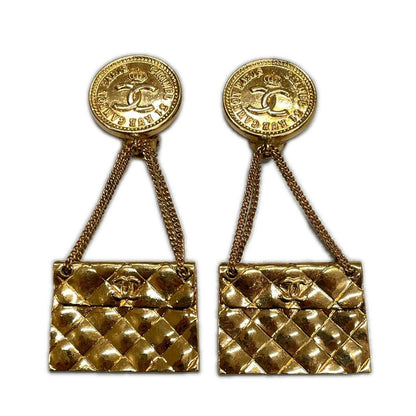 Chanel CC Logo Quilted Coin & Bag Motif Earrings 31 Rue Cambon Gold — view 2
