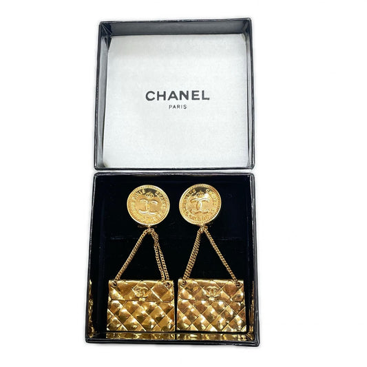 Chanel CC Logo Quilted Coin & Bag Motif Earrings 31 Rue Cambon Gold