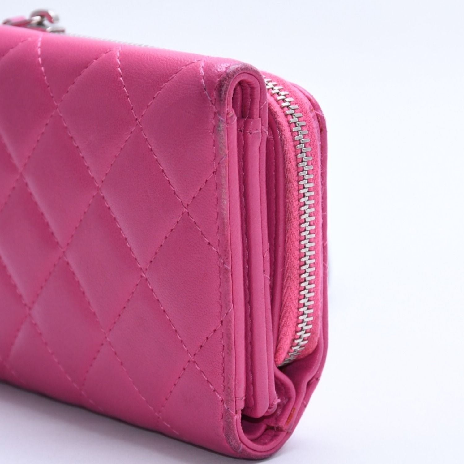 Chanel Quilted Compact Wallet Trifold Lambskin Pink Silver — view 7