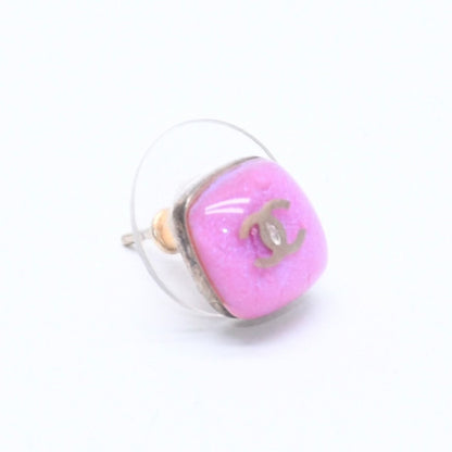 Chanel 06P Earrings CC Logo Button Purple Glitter Silver Metal Resin — view 3