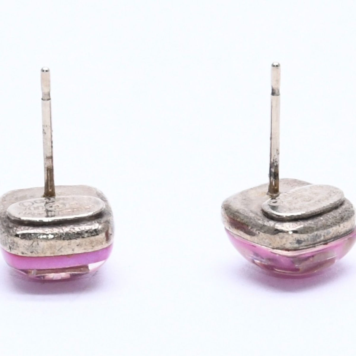 Chanel 06P Earrings CC Logo Button Purple Glitter Silver Metal Resin — view 7
