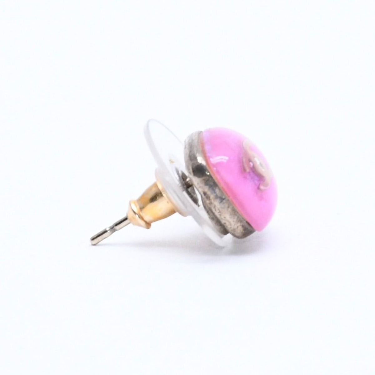 Chanel 06P Earrings CC Logo Button Purple Glitter Silver Metal Resin — view 4
