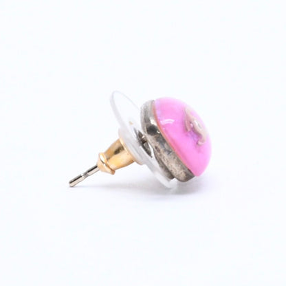 Chanel 06P Earrings CC Logo Button Purple Glitter Silver Metal Resin — view 4