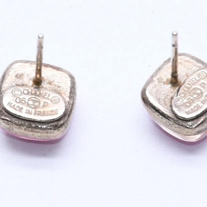 Chanel 06P Earrings CC Logo Button Purple Glitter Silver Metal Resin — view 6