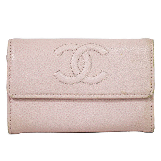 Chanel CC Logo Card Case Business Holder Caviar Leather Pink
