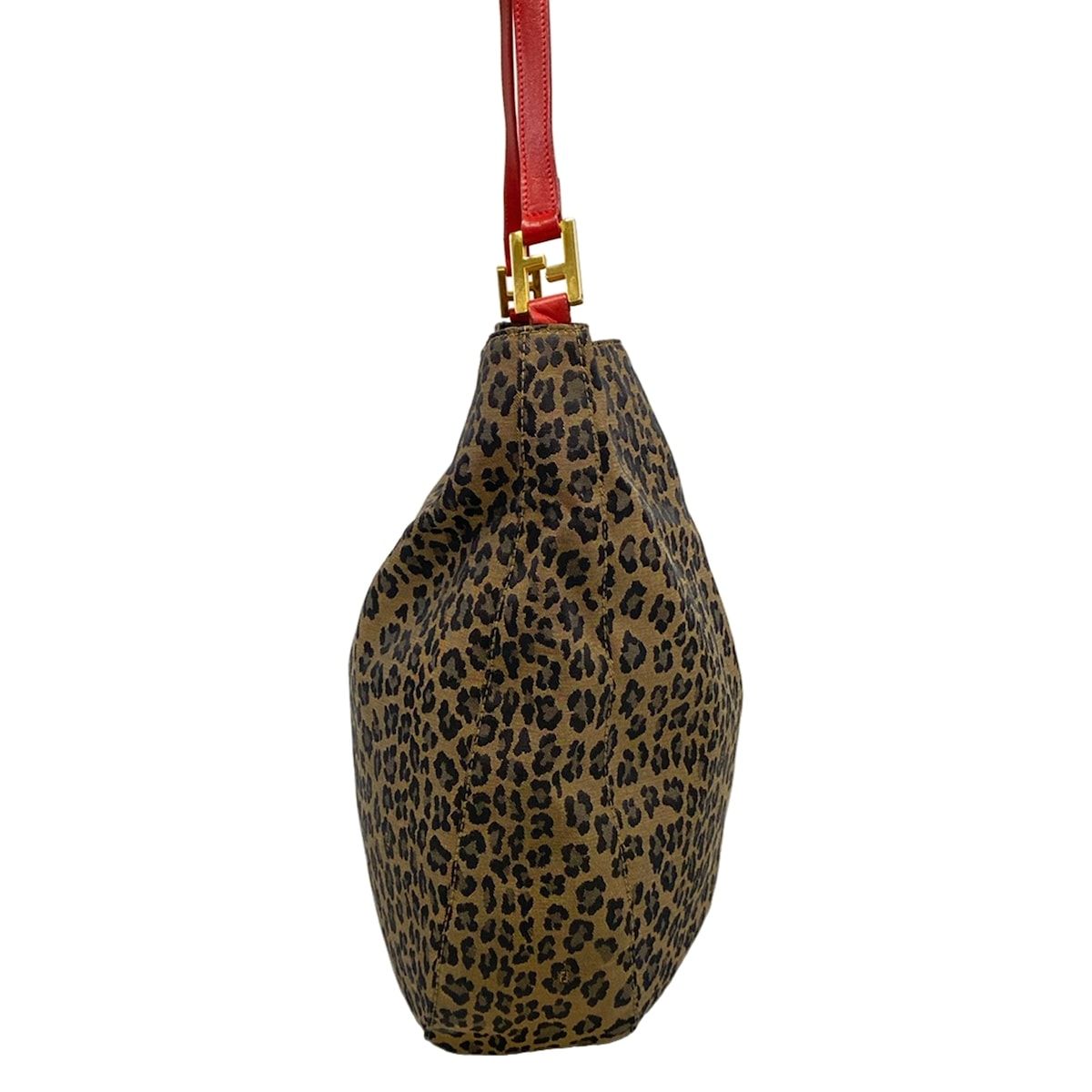 Fendi Shoulder Bag Khaki Black Red Leopard Print Leather — view 2