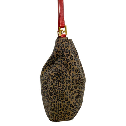 Fendi Shoulder Bag Khaki Black Red Leopard Print Leather — view 2