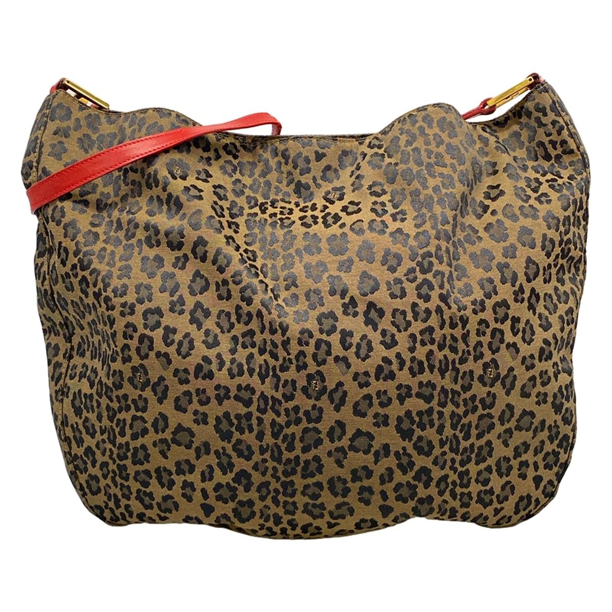 Fendi Shoulder Bag Khaki Black Red Leopard Print Leather