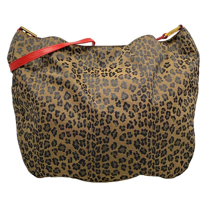 Fendi Shoulder Bag Khaki Black Red Leopard Print Leather