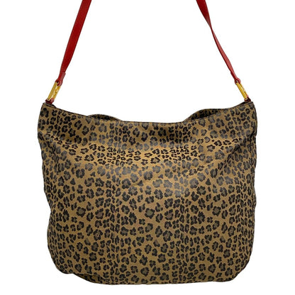 Fendi Shoulder Bag Khaki Black Red Leopard Print Leather — view 3