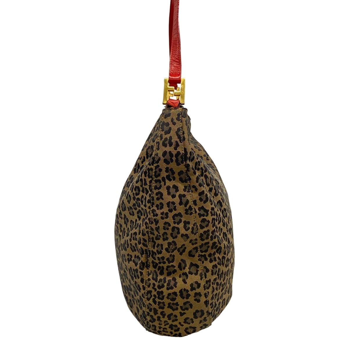 Fendi Shoulder Bag Khaki Black Red Leopard Print Leather — view 4