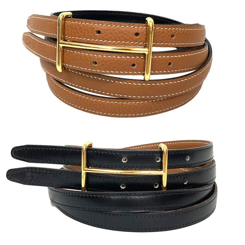 Hermes Belt Double Strand Thin Reversible 80 Camel Black Gold — view 2