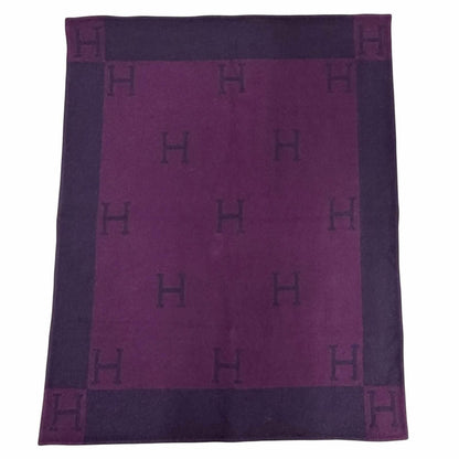 Hermes Vintage Avalon Logo Cashmere Blend Large Purple Blanket
