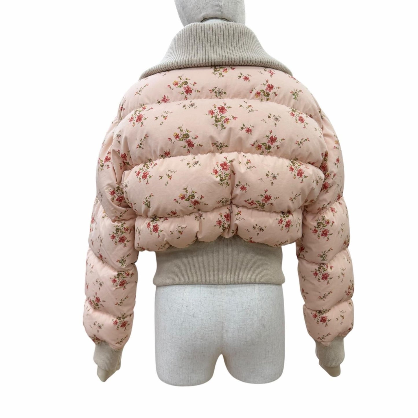 Louis Vuitton Floral Print Lining Monogram LV Leather Patch Down Jacket Pink 34 — view 3