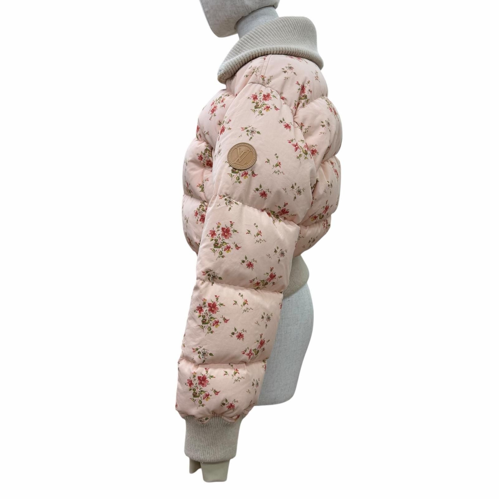 Louis Vuitton Floral Print Lining Monogram LV Leather Patch Down Jacket Pink 34 — view 2
