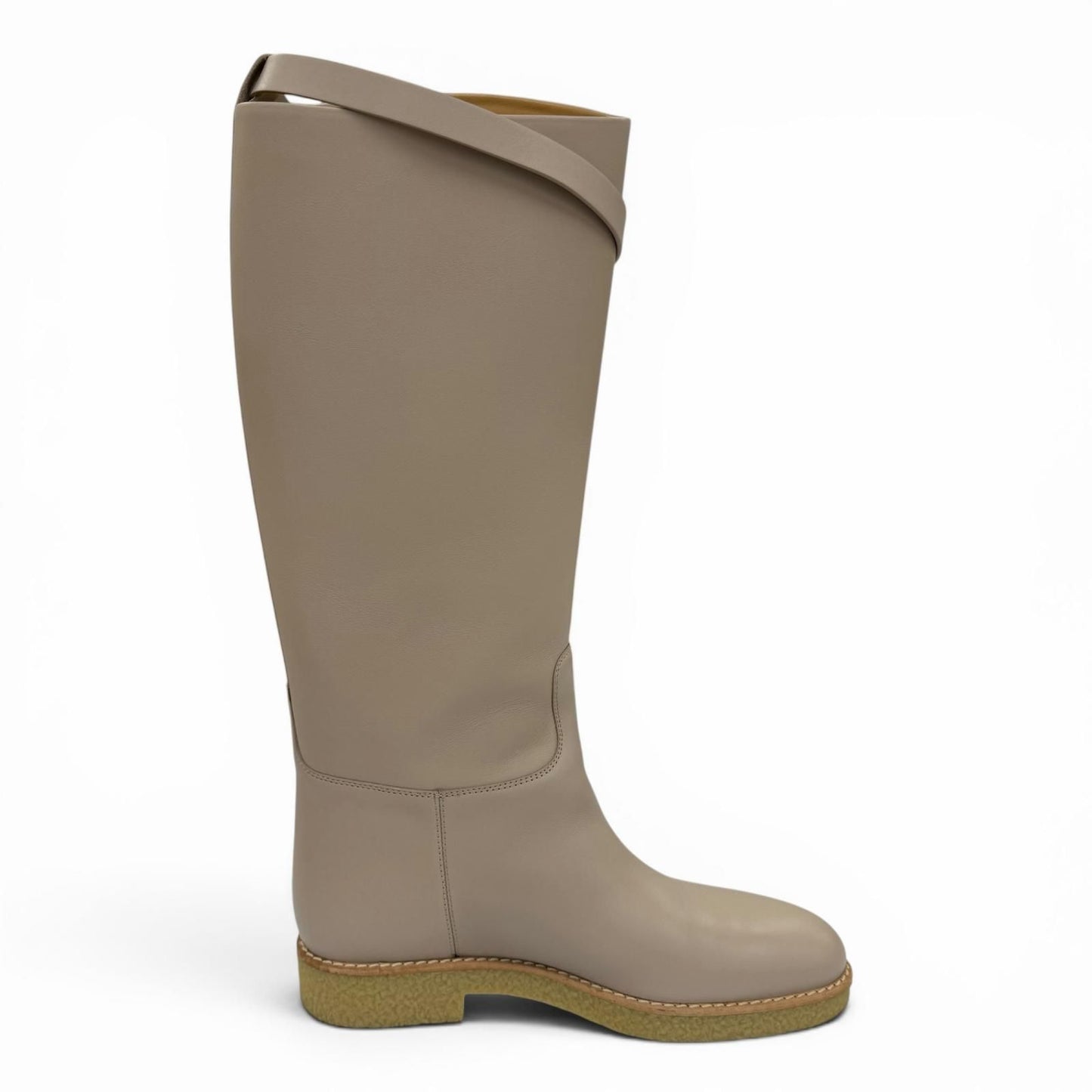 Hermes Foustin Silver Kelly Buckle Leather Long Boots Light Beige — view 6