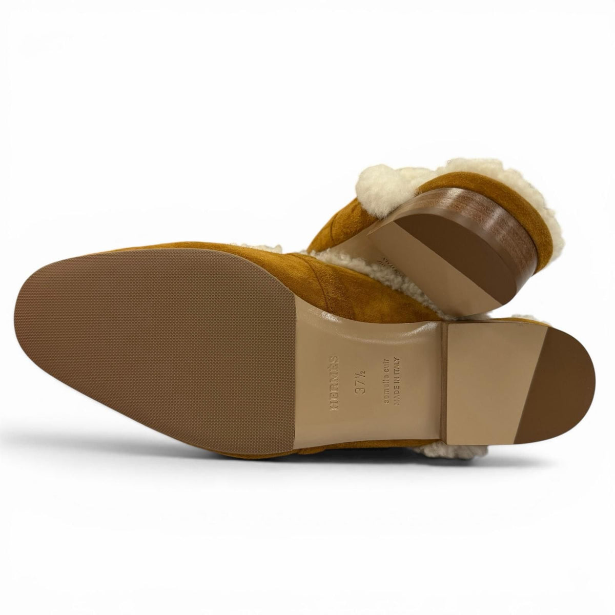 Hermes Oz Sheepskin Silver Kelly Buckle Shearling Mules Brown Box 37.5 — view 7