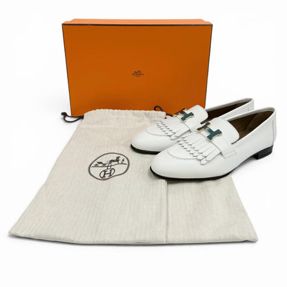 Hermes Moccasins Royale Gold With Logo Loafers White Box 37 — view 2