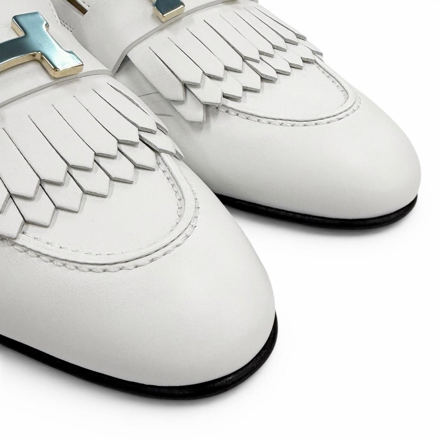 Hermes Moccasins Royale Gold With Logo Loafers White Box 37 — view 8