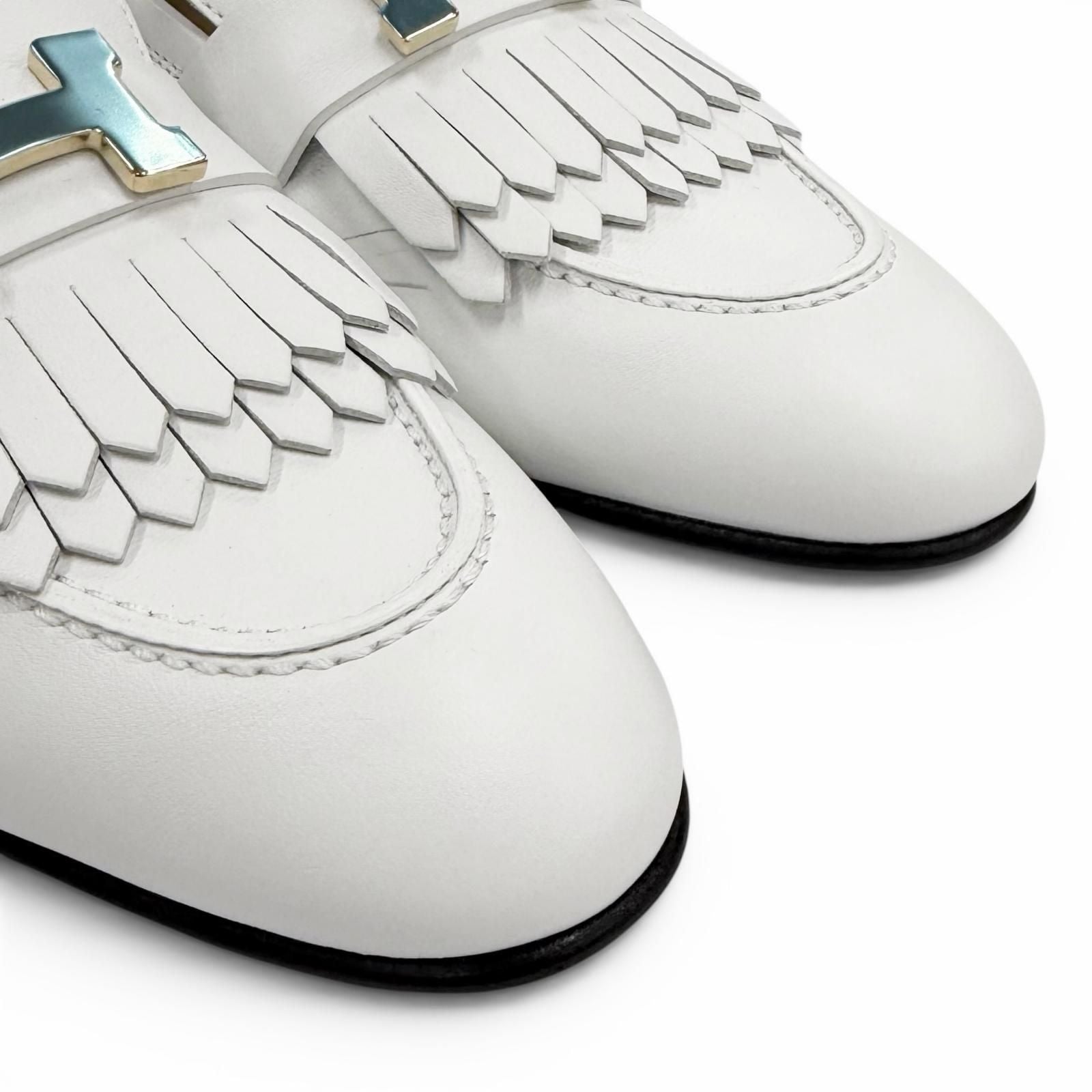 Hermes Moccasins Royale Gold With Logo Loafers White Box 37 — view 8
