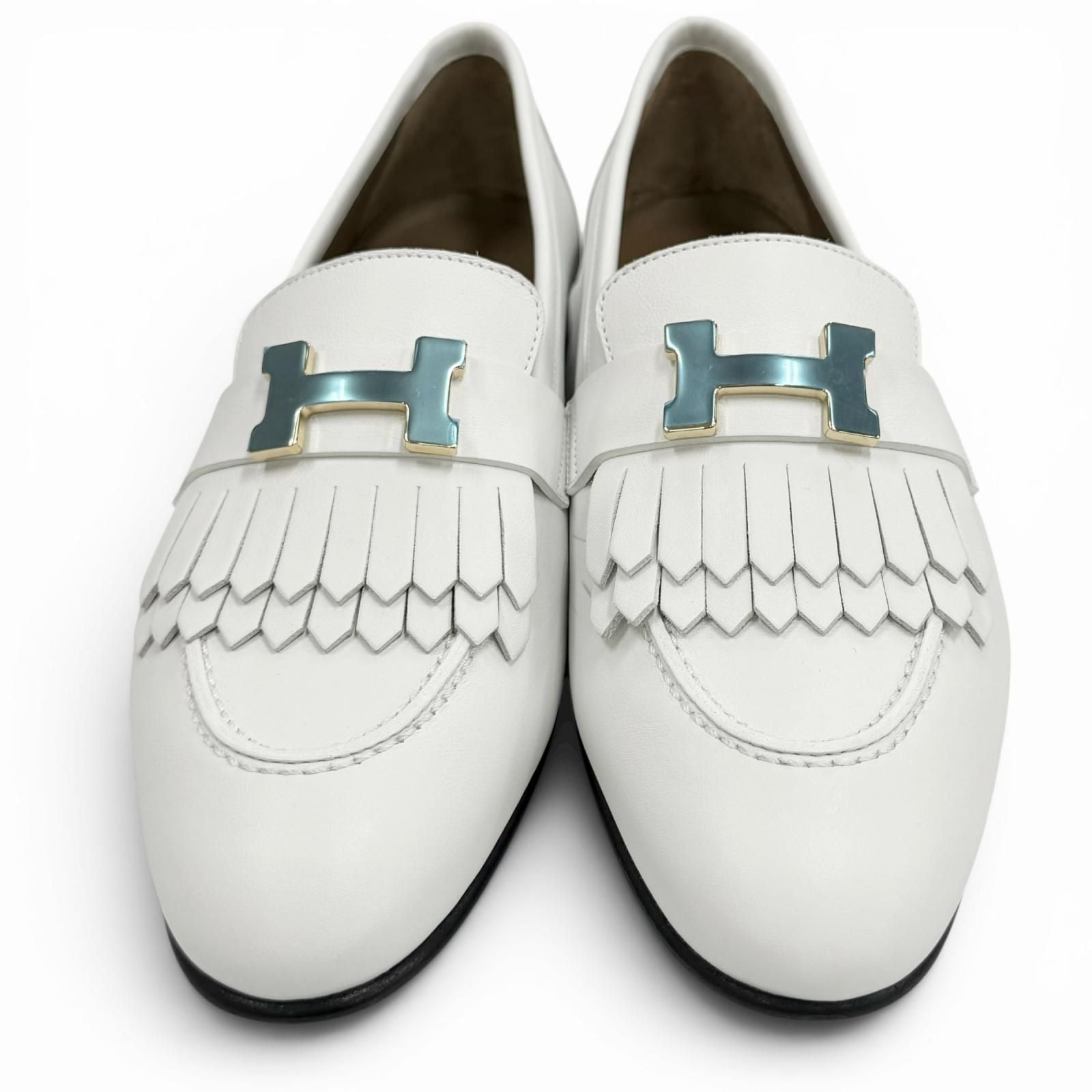 Hermes Moccasins Royale Gold With Logo Loafers White Box 37 — view 4