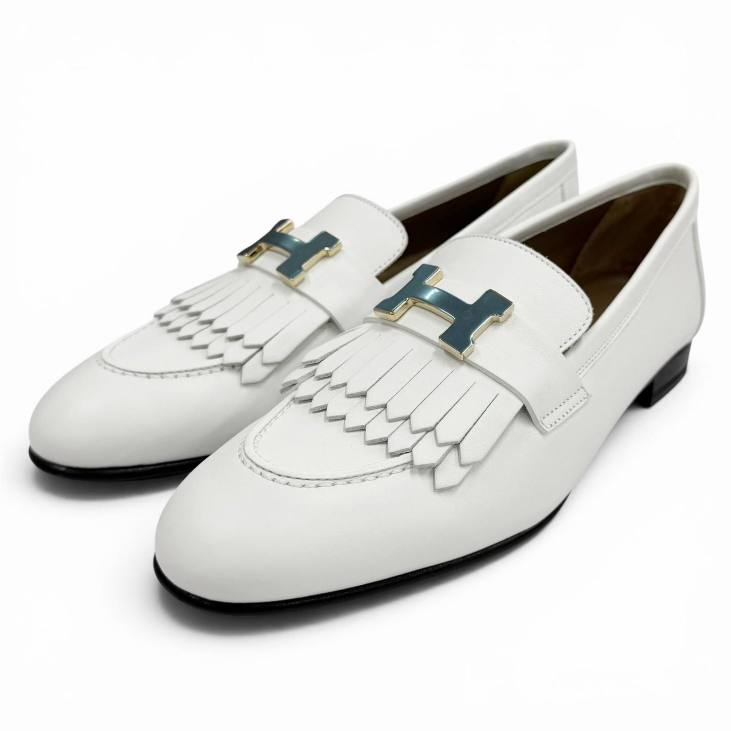 Hermes Moccasins Royale Gold With Logo Loafers White Box 37