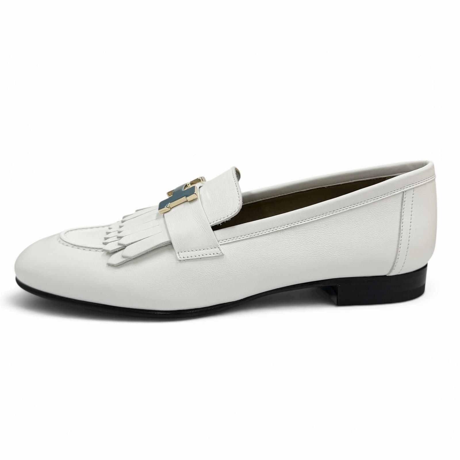 Hermes Moccasins Royale Gold With Logo Loafers White Box 37 — view 5