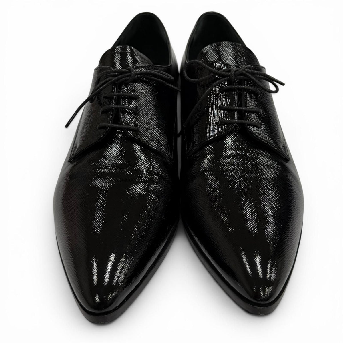Prada Leather Pointed Toe Lace Up Shoes Dress Black — view 4