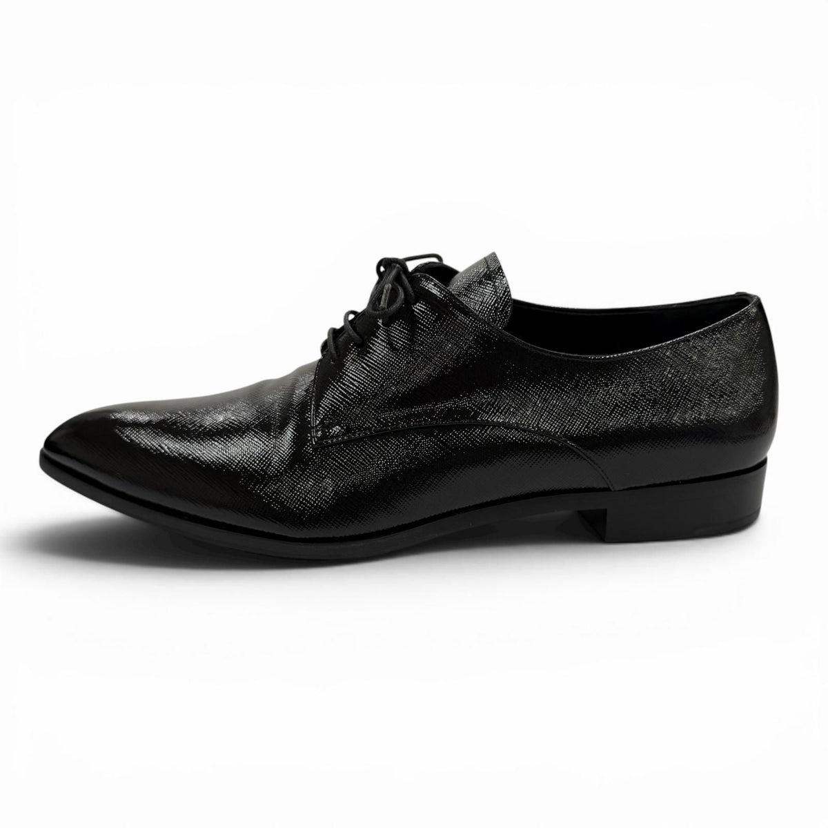 Prada Leather Pointed Toe Lace Up Shoes Dress Black — view 5