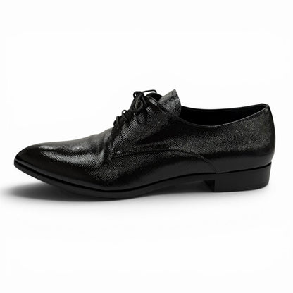 Prada Leather Pointed Toe Lace Up Shoes Dress Black — view 5