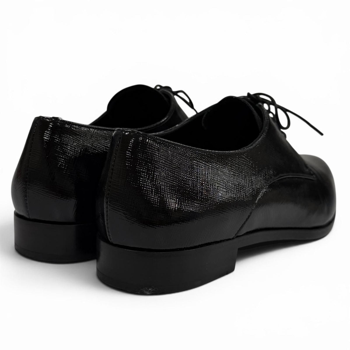 Prada Leather Pointed Toe Lace Up Shoes Dress Black — view 3