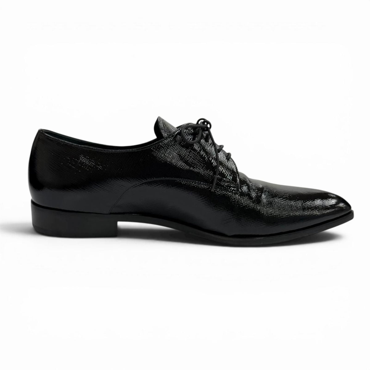 Prada Leather Pointed Toe Lace Up Shoes Dress Black — view 6