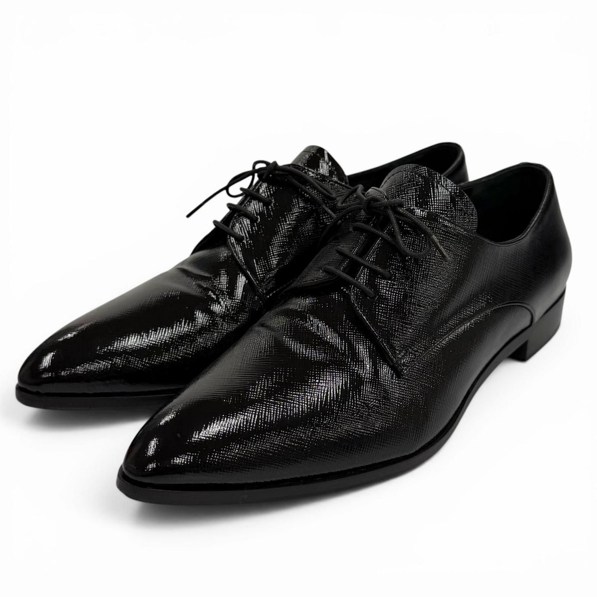 Prada Leather Pointed Toe Lace Up Shoes Dress Black